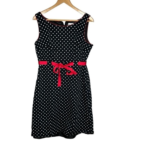 Sheri Martin Dresses & Skirts - Sheri Martin Womens Sleeveless Dress Black White Polka Dot Red Belt Size 12